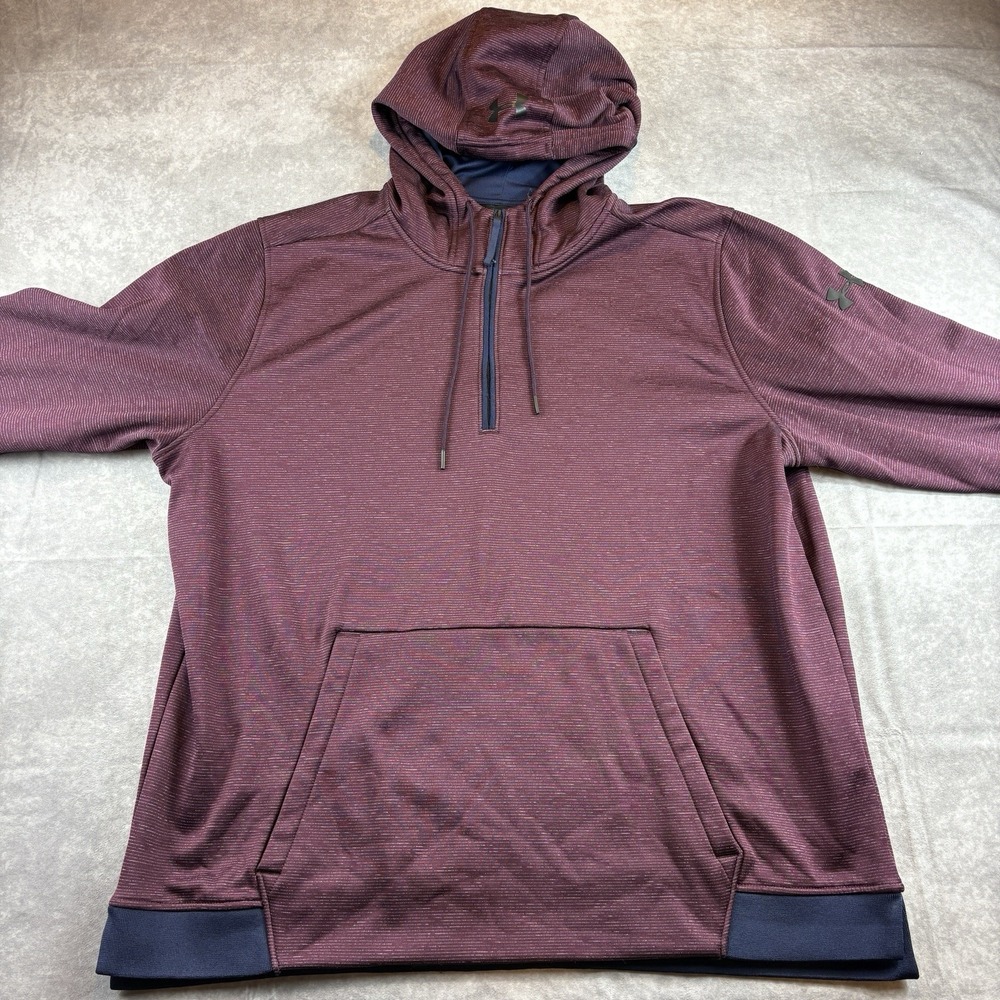 Under Armour Hoodie Mens 2XL Purple Burgundy Long Sleeve 1/4 Zip Pullover - Picture 2 of 10